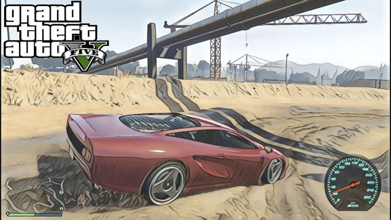 Driving a sports car in a swamp (GTA 5)
