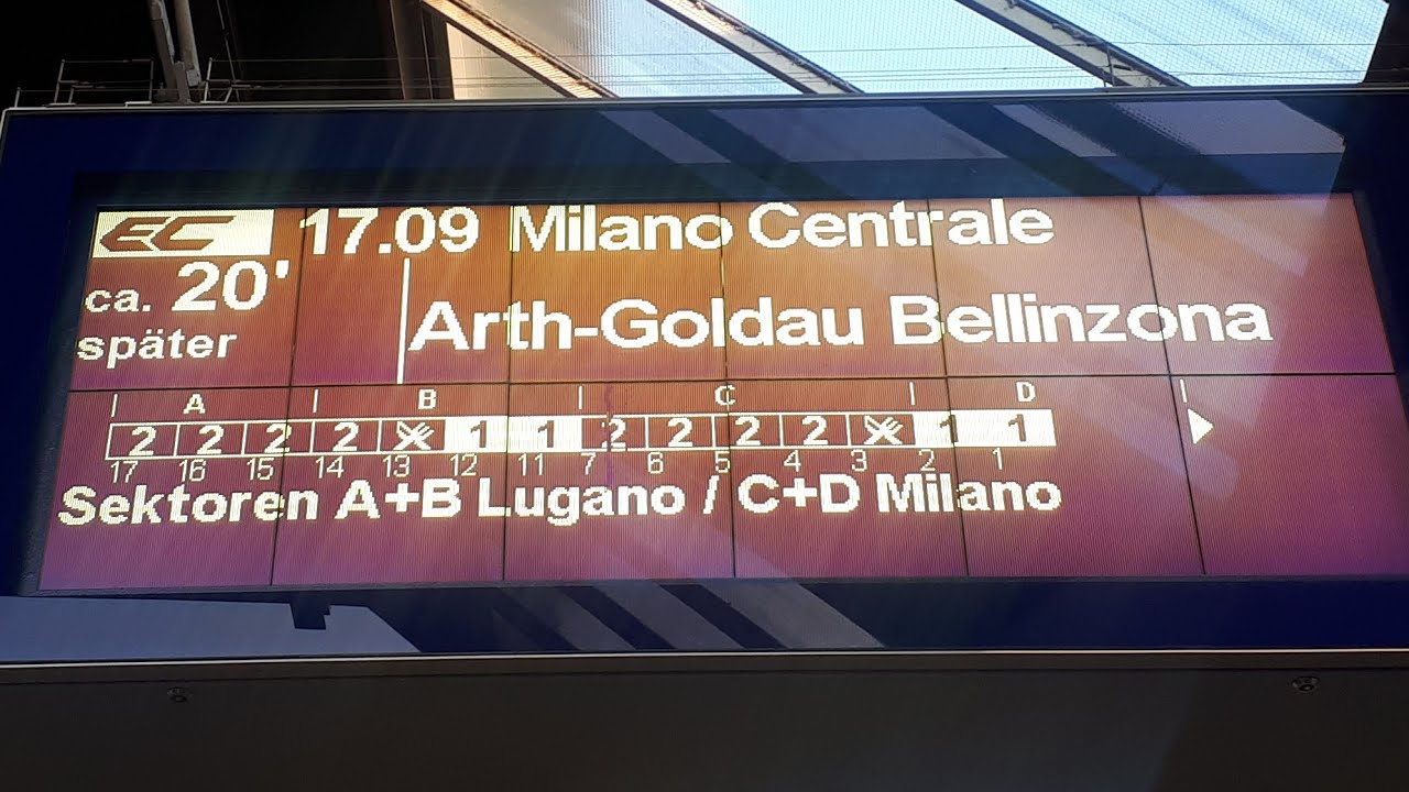 SBB Ansage Verspätung Eurocity nach Milano Centrale auf Deutsch, Italienisch und Englisch
