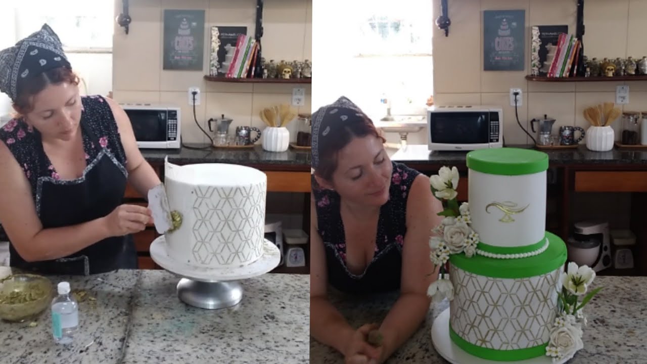 Montando bolo verdadeiro, glacê  dourado