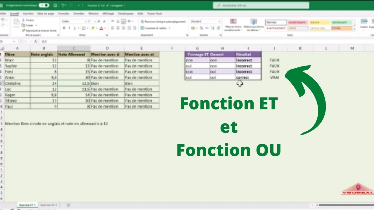 Excel - fonction (ET) & fonction (OU)