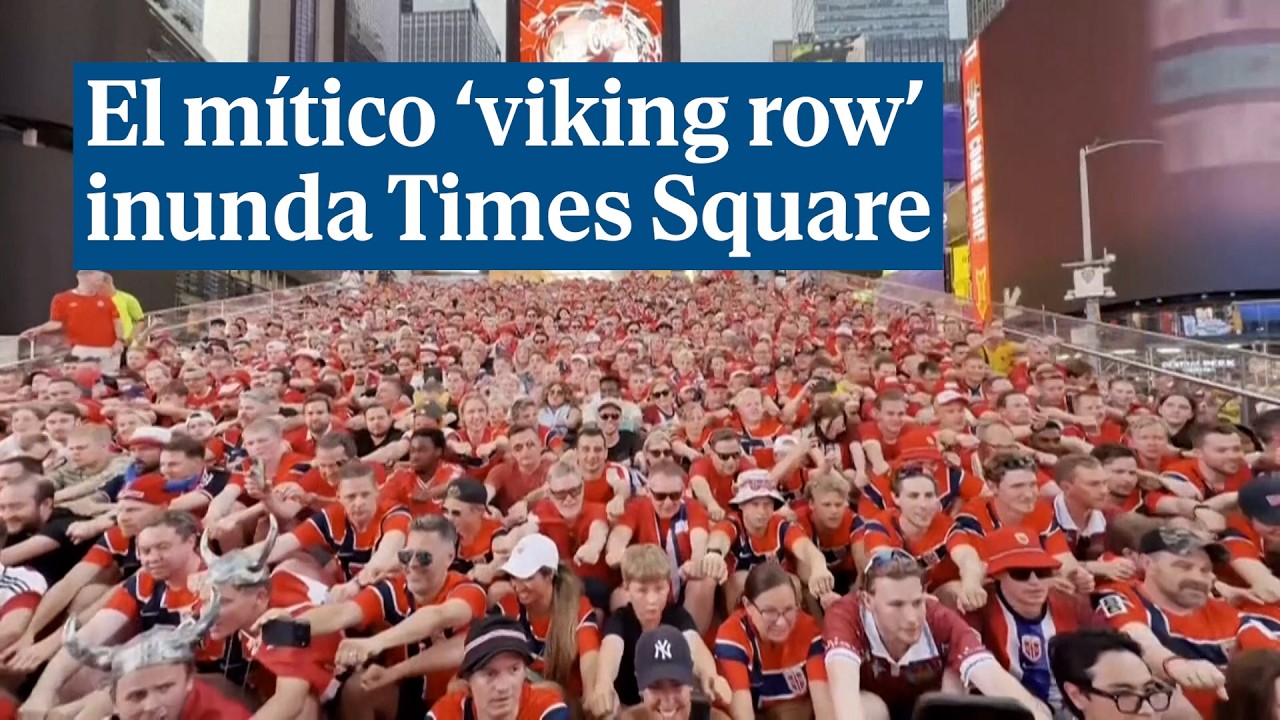Times Square se convierte en un aut&eacute;ntico barco de remo vikingo con miles de aficionados de Noruega