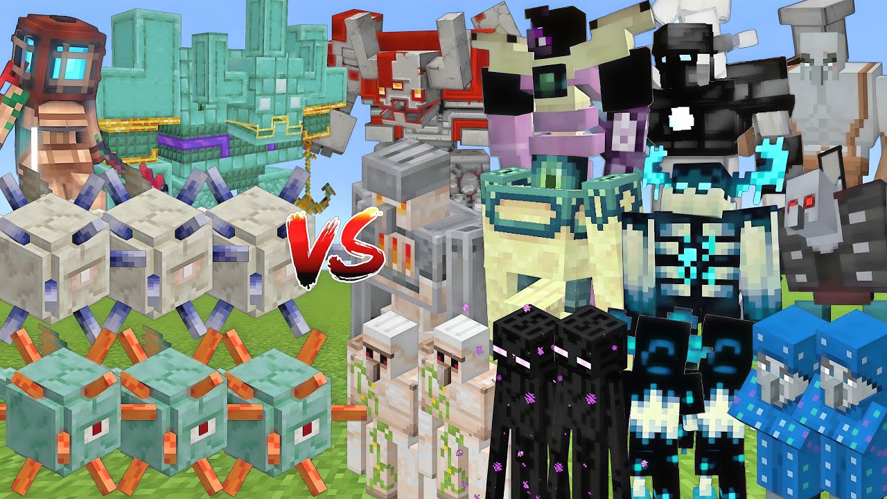 GUARDIAN ALLIANCE Vs ENDERMAN & IRON GOLEM & WARDEN & PILLAGER ALLIANCE MOBS BATTLE IN MINECRAFT