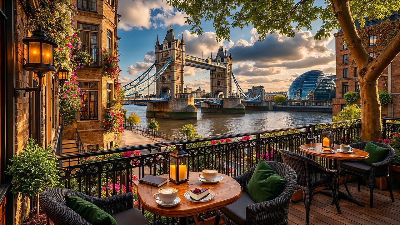 Spring Morning Jazz in London ☕ Tower Bridge Caf&eacute; Ambience & Relaxing Jazz Music for Study, Work