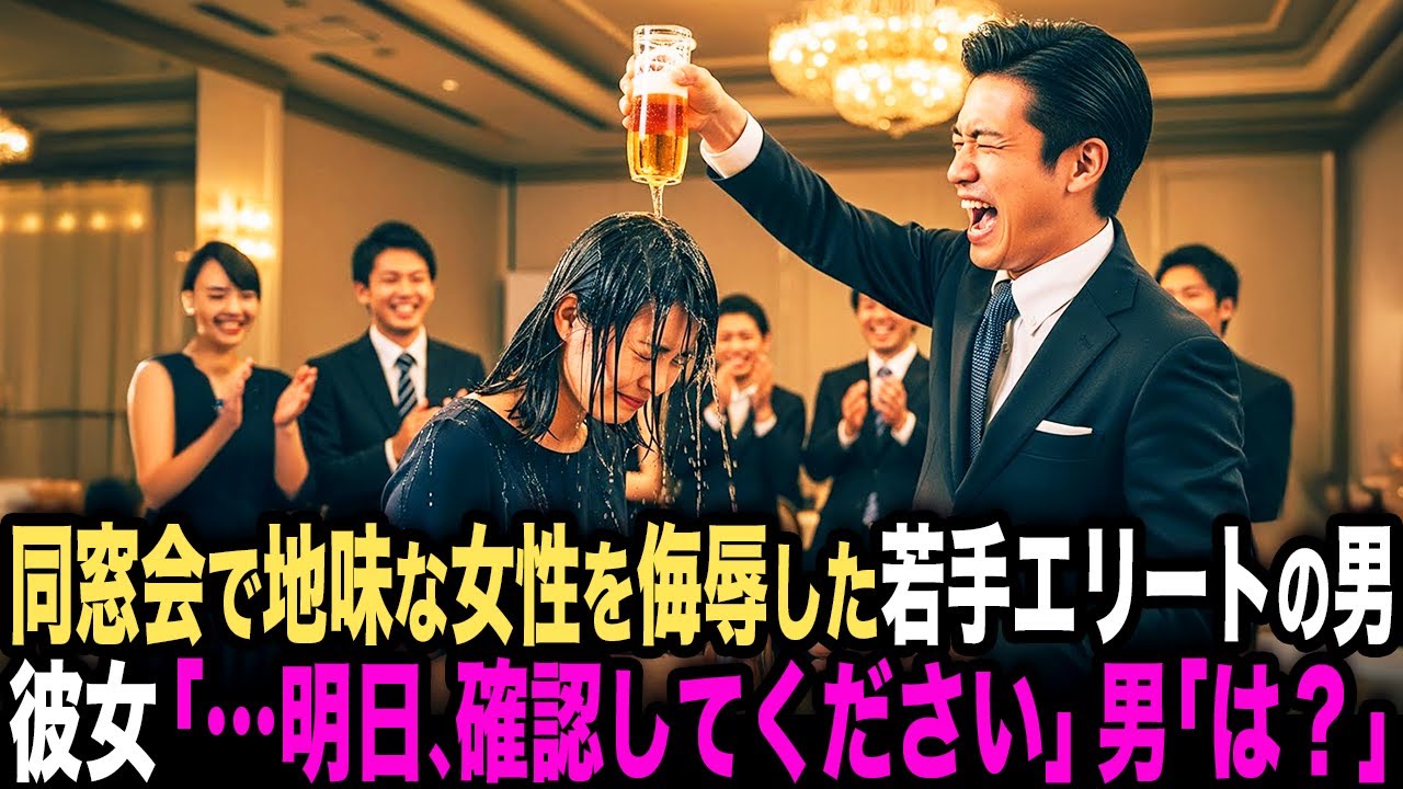 「旦那もショボいんだろ？w」同窓会で地味な女性を侮辱した若手エリート。彼女「…明日、会社で確認してください」→翌日、エリートのデスクが消えていた…