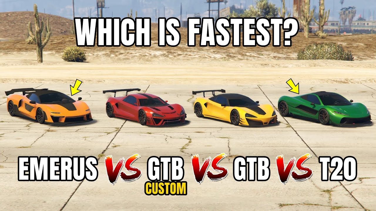 GTA 5 ONLINE - EMERUS VS T20 VS ITALI GTB VS ITALI GTB CUSTOM (WHICH IS FASTEST?)