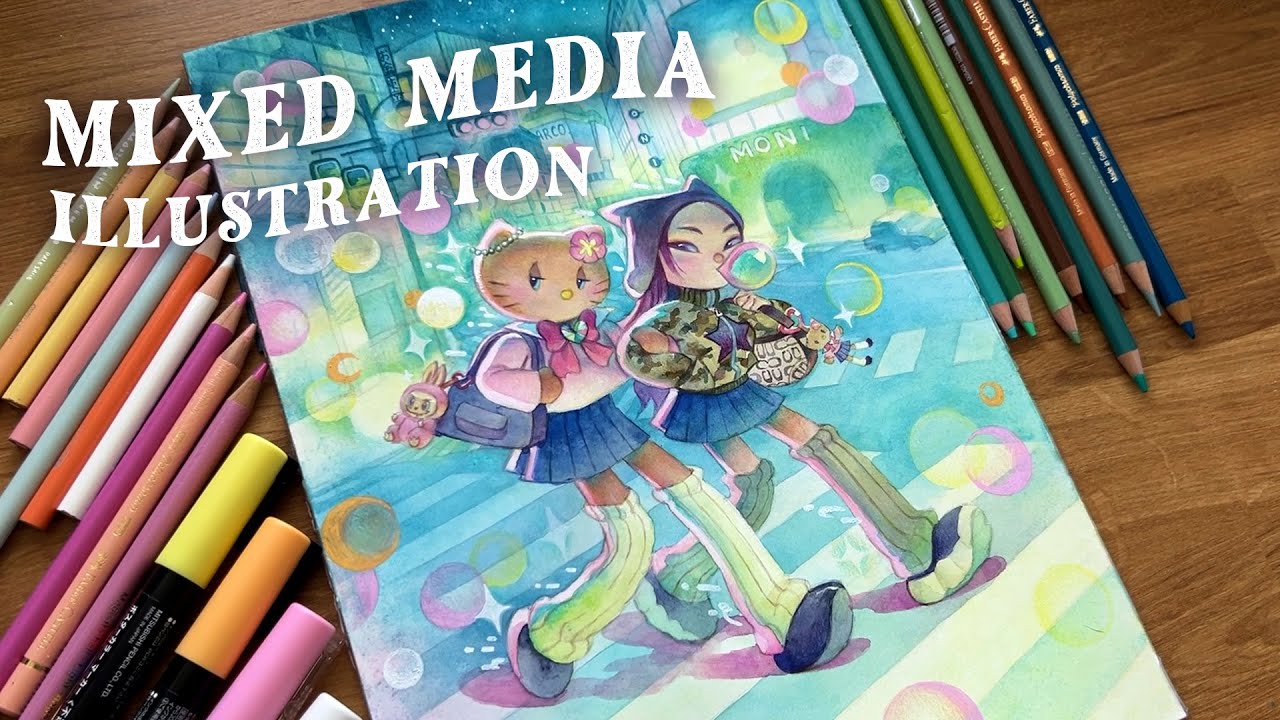 STORYTIME: I was approached by a Japanese salaryman 😬 Mix media illustration process!
