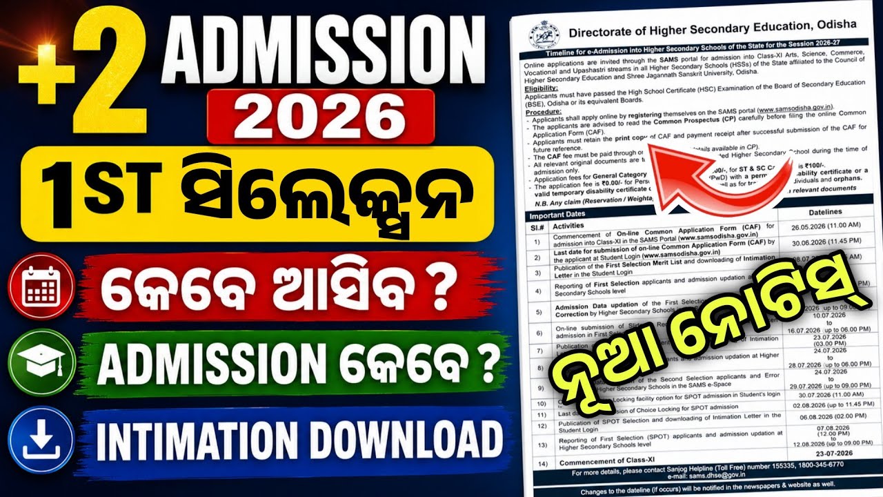 +2 1st Selection Merit List Check Online 2026-27। Plus2 1st Merit List Intimation Letter Download।