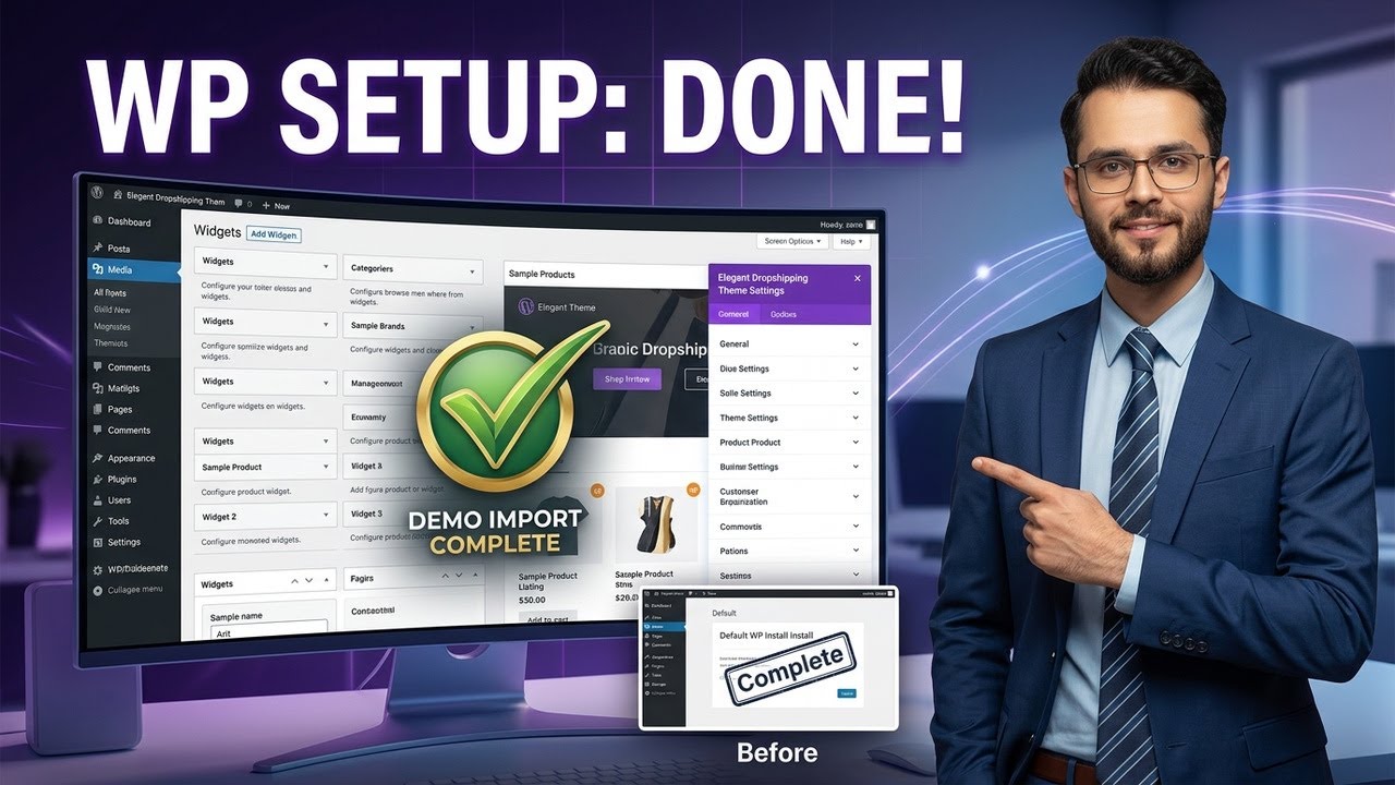 Lec 10: WordPress Part 3 | Theme Setup, Demo Import & WordPress Dashboard Overview | Dropshipping