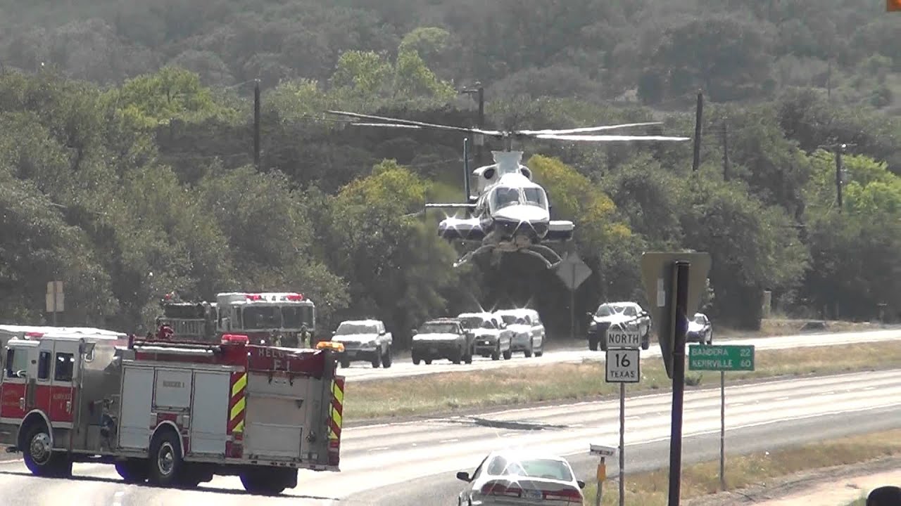 Helicopter Lands on HWY in Texas