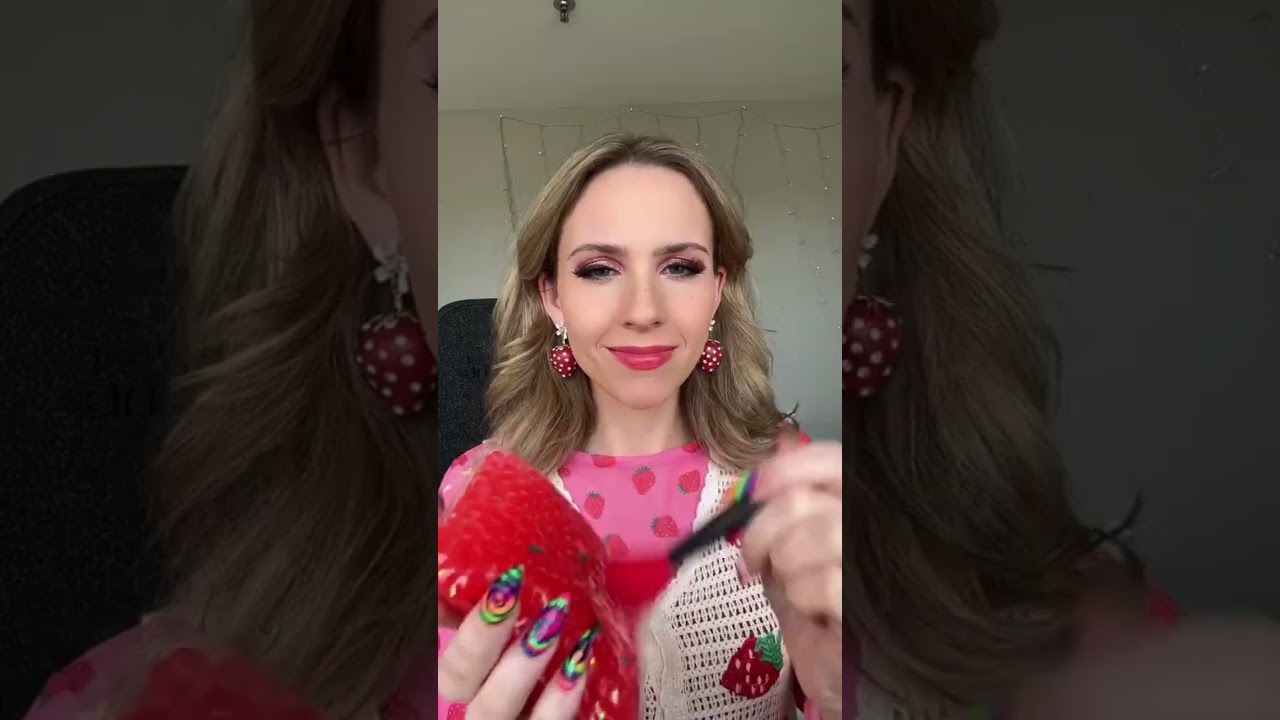 1 Minute Strawberry Makeup with Layered Sounds💄🍓 #asmr
