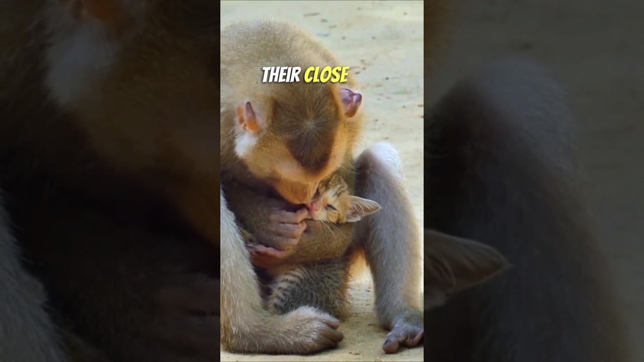 Monkey adopted a cat 