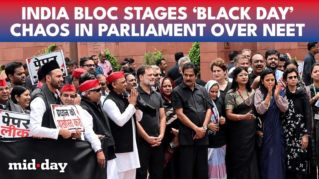 NEET Protest: Rahul Gandhi & Oppn MPs Challenge Modi Govt with 'BLACK DAY' Protests in Parliament