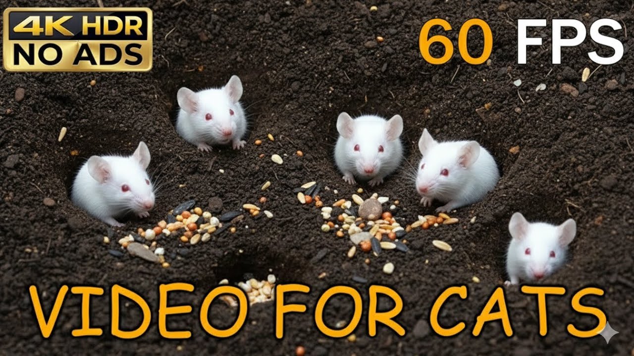 [NO ADS, NO AI] CAT TV 😺 Tiny White Mice Scurrying in Nature for Cats to Watch 🐭 4K HDR 60FPS