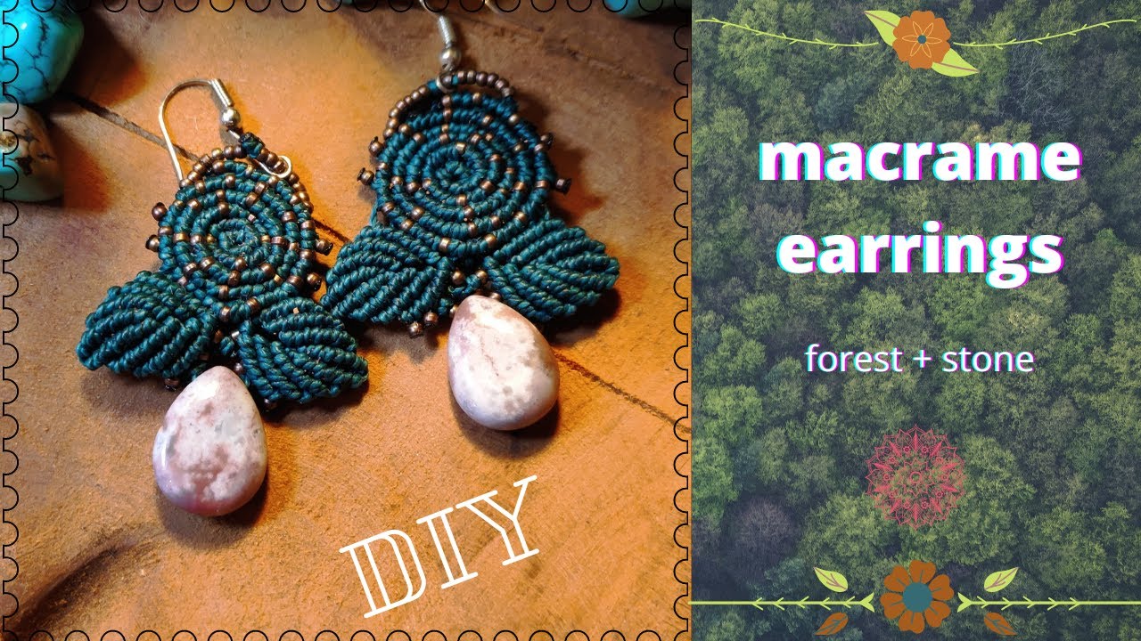 Macrame earrings with stones tutorial - forest - FULL │DIY