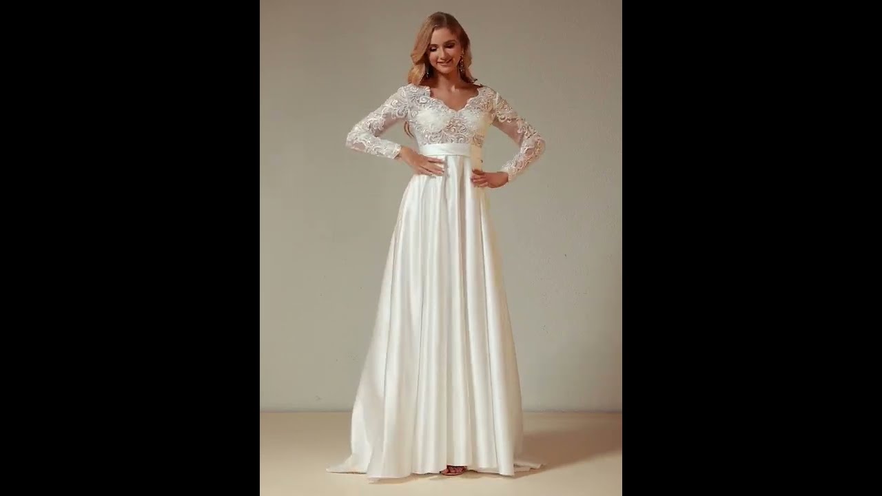 Wedding Dresses -  Ball-Gown/Princess V-neck Sweep Train  With Lace Bow(s)