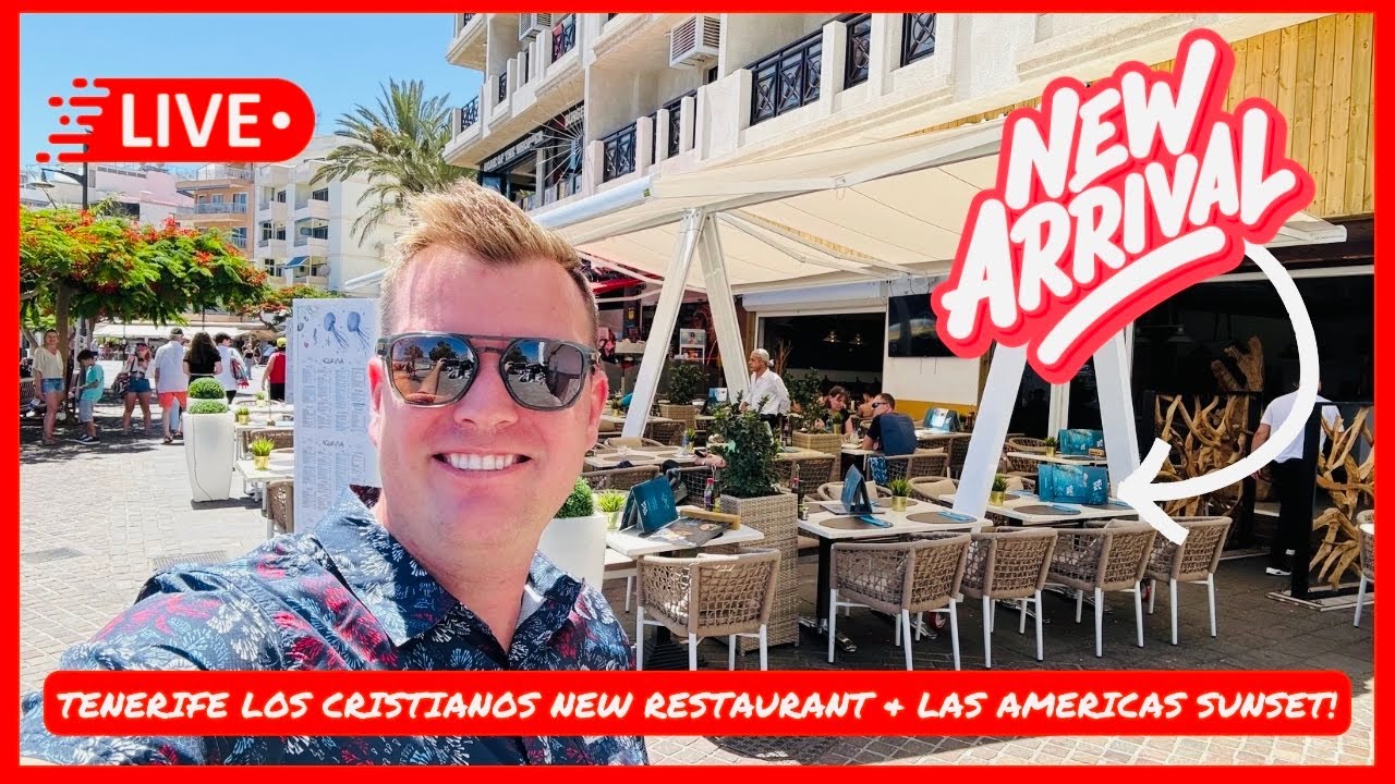 🔴LIVE: New & TASTY Beachfront Restaurant in Los Cristianos & sunset Las Americas Tenerife 🤩