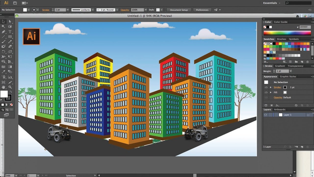 Perspective Grid  tools in Illustrator || Buildings design