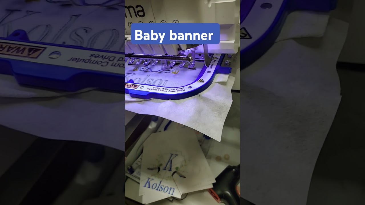 Embroidering a baby banner! I'm in love with these💙 #smallbusiness #embroidery #ricoma
