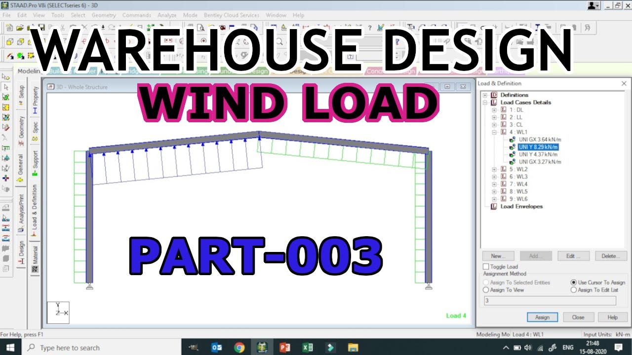 Wind Load on Warehouse Frame | Staad Pro