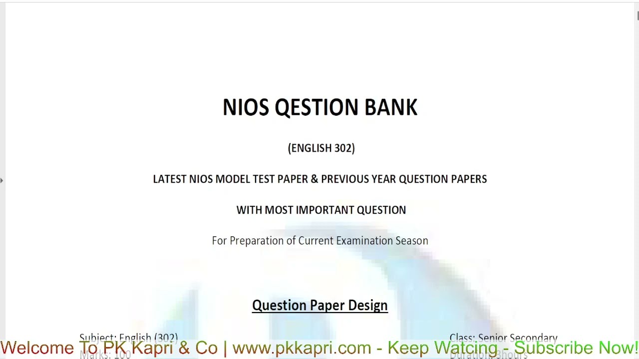 Nios 302 English Book | Latest Syllabus Marking Scheme and Important Questions Papers Blueprints