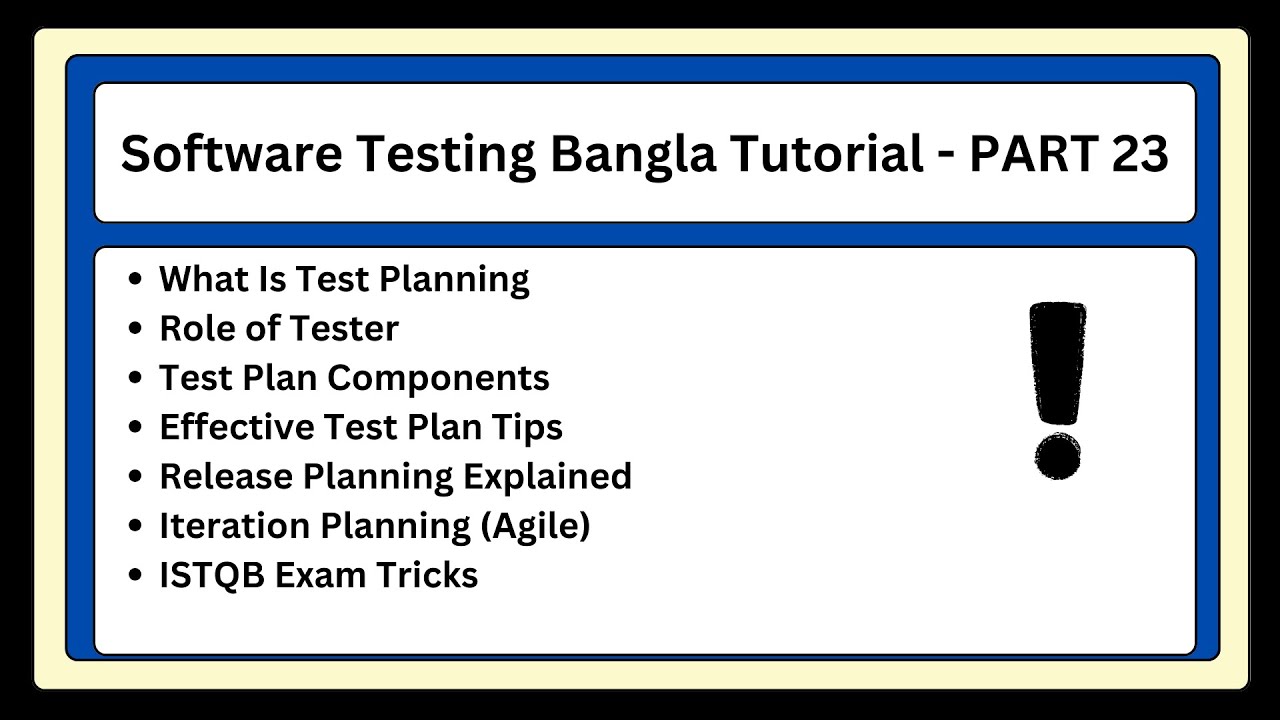 ISTQB Chapter 5 – Test Planning Explained | Test Plan, Release & Iteration Planning- Bangla Tutorial