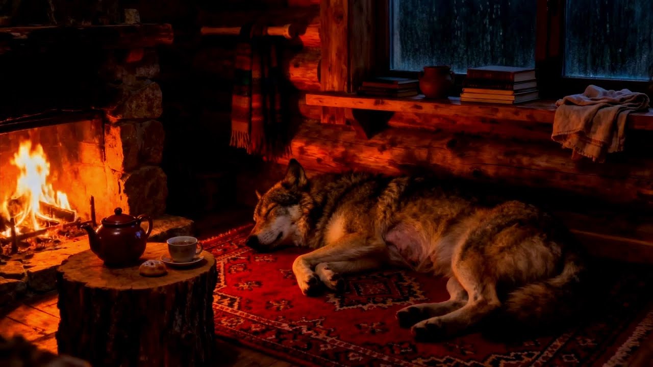 Gentle Rain on Window with Cozy Fireplace Sounds 🌙 Sleep & Calm Ambience