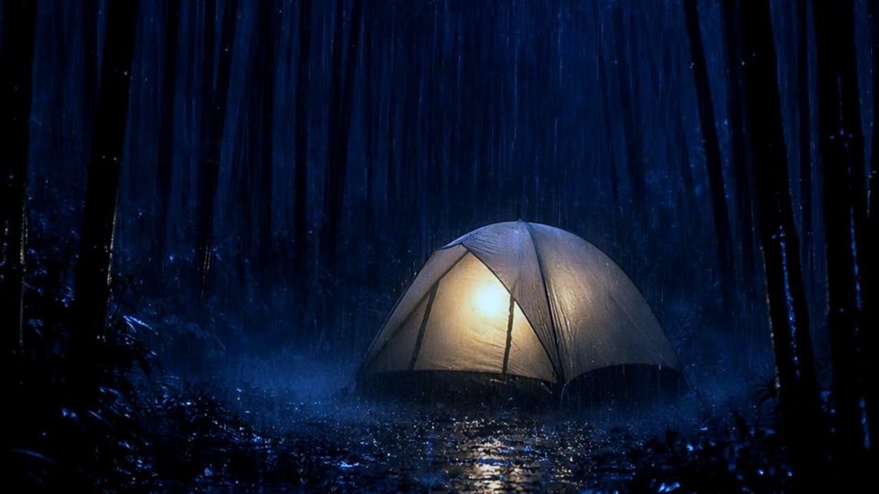 Heavy Rain Sounds for Sleeping & Stress Relief | Bamboo Forest Camping at Night | Tentfall