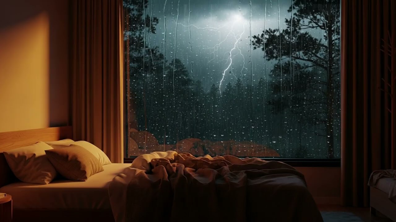 Thunder Rain in a Glass House in the Forest – Cinematic Storm Ambience for Deep Relaxation