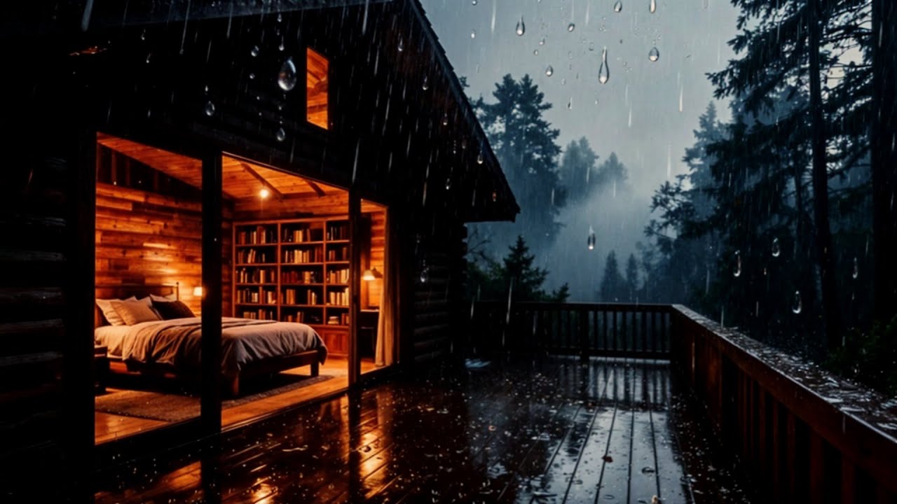 Cozy Cabin Rainy Night 🌧️ Calming Rain & Gentle Thunder for Deep Sleep