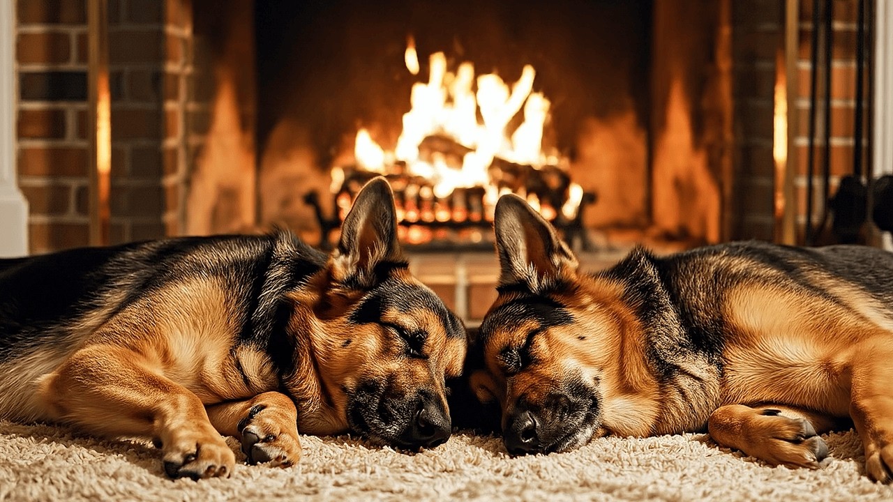 Sleepy Dog & Crackling Fireplace | Cozy Winter Ambience | 4 Hours Special