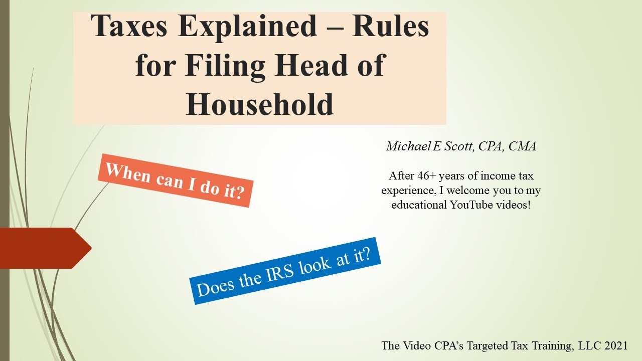 Taxes Explained:  Rules for Filing Head of Household