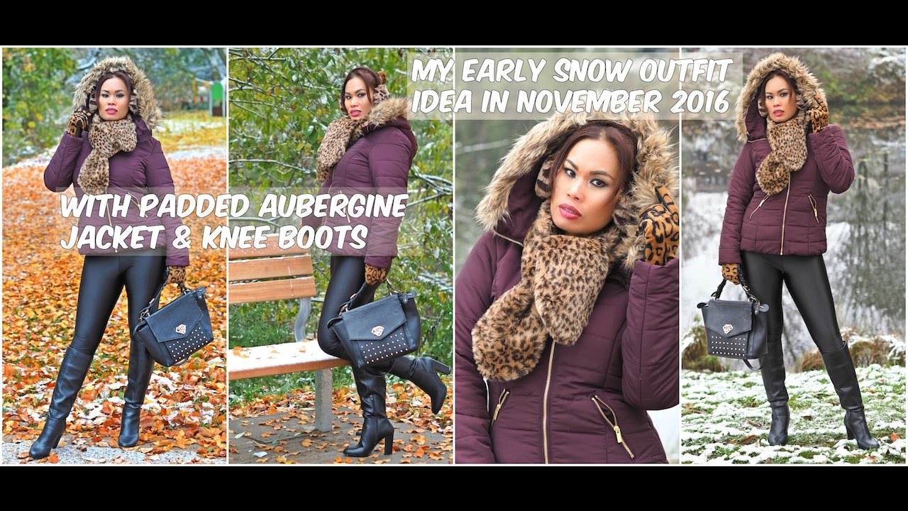" My Early Snow Outfit Idea in November 2016 With Padded Aubergine Jacket "