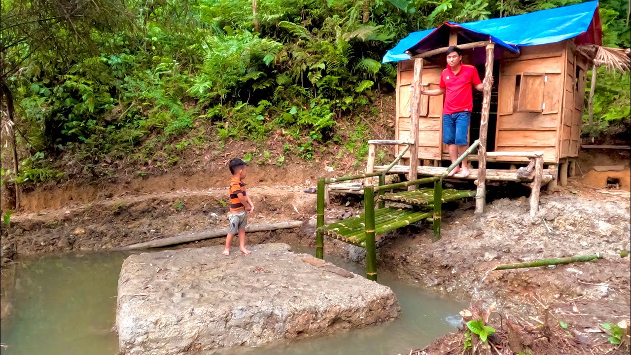 Make a bamboo bridge to the fish pond - vegetables and corn sprout after a period of sowing