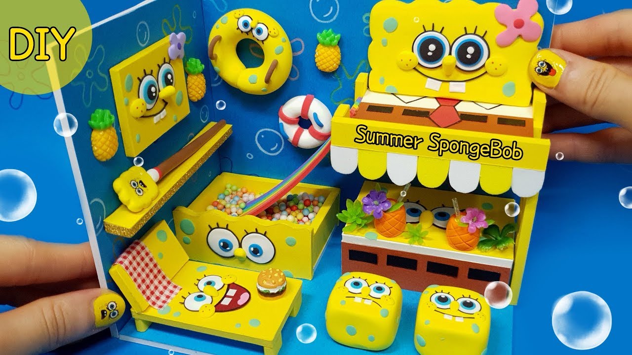 DIY Miniature Summer dollhouse - SpongeBob Summer room decor