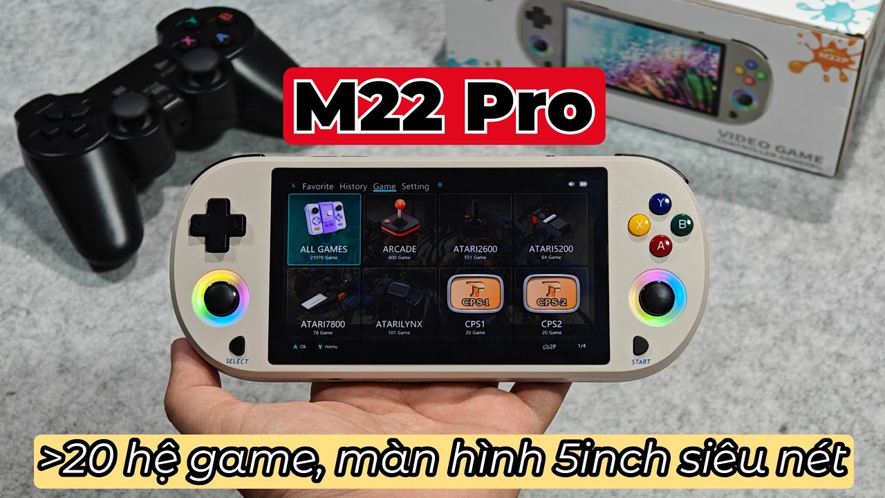 Máy chơi game M22 Pro - Giải lập hơn 20 hệ game, Màn hình 5inch siêu nét, phụ kiện ngon lành
