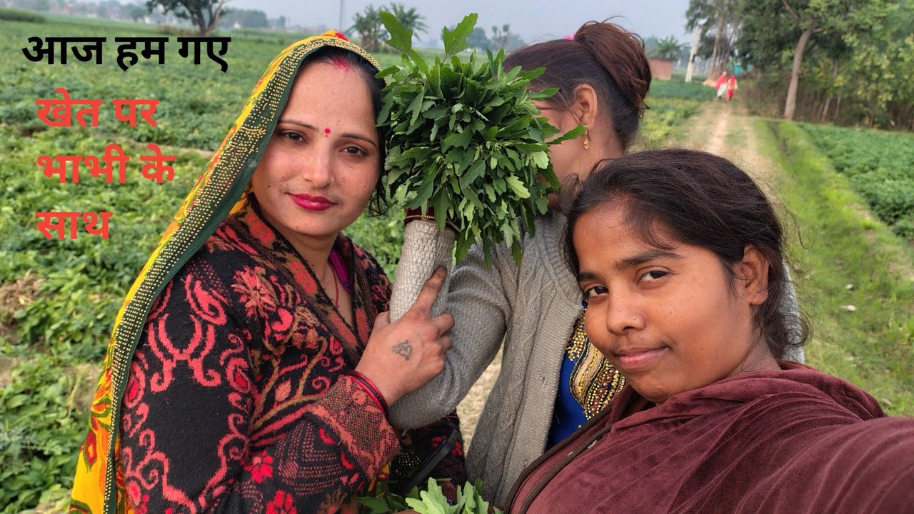 आज हम गए खेत पर भाभी के साथ बथुआ लेने के लिए @anushkashakya8467