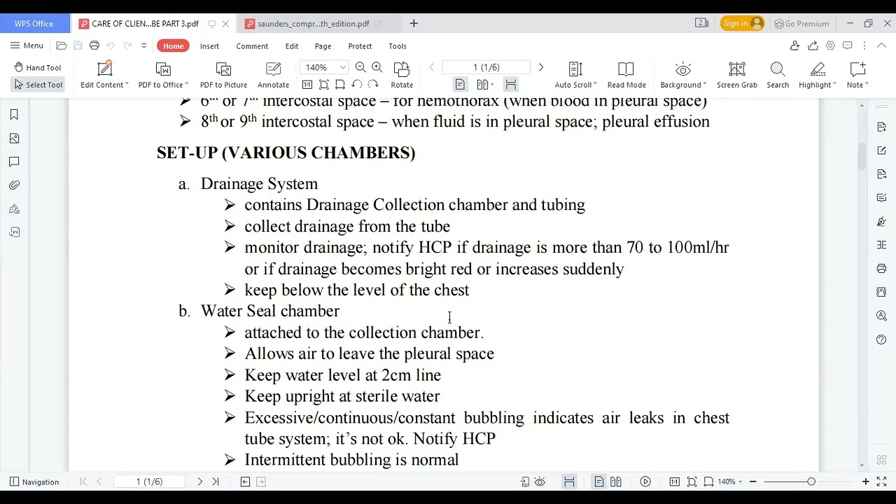 CHEST TUBE DRAINAGE SYSTEM (DOH, MOH, DHA REVIEW QUESTIONS)
