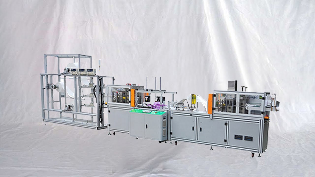 Automatic N95 face masks making machine respirator manufacturing line M&aacute;quina para hacer m&aacute;scaras