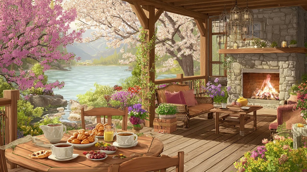 Blooming Piano by the Riverside – Soft Spring Flowers & Calm River Flow