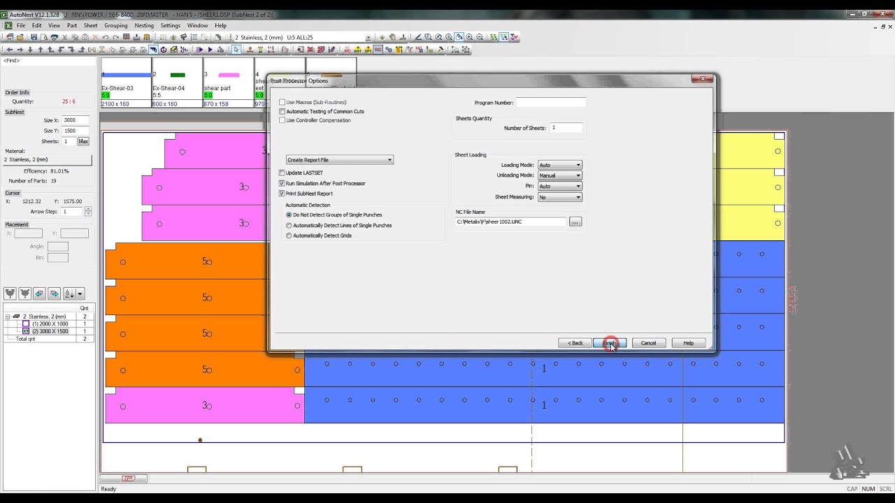 FinnPower Shear Machine on AutoNest V12