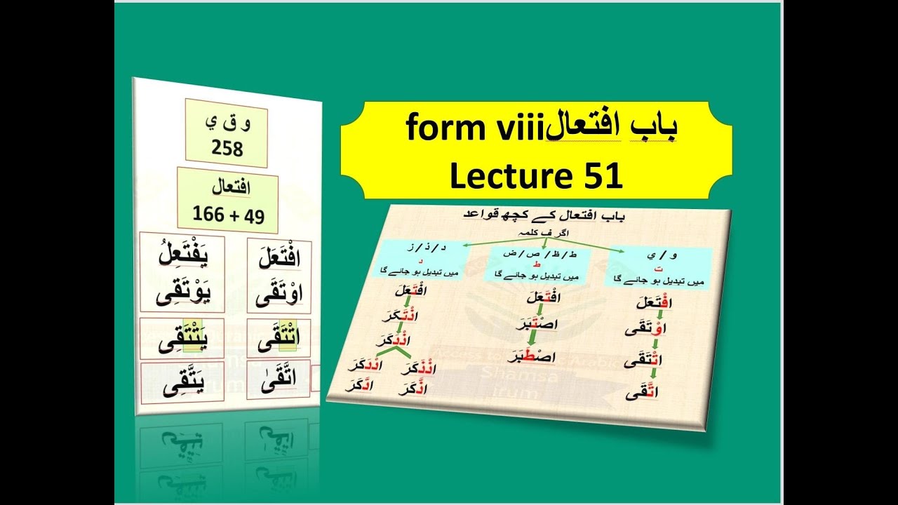 Lecture 51 form viii baab iftiaal ثلاثی مزید فیه باب افتعال arabic grammar course