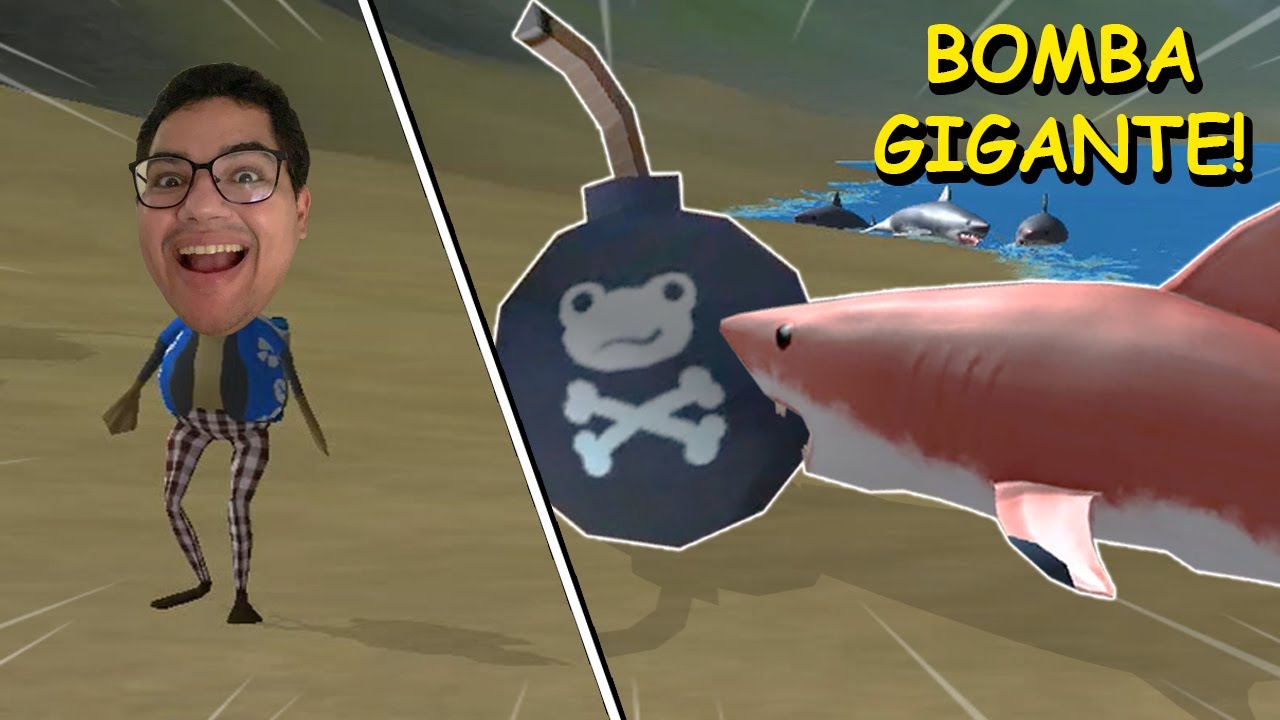 TENTEI EXPLODIR O TUBARÃO VERMELHO GIGANTE COM A BOMBA GIGANTE!!! (AMAZING FROG)