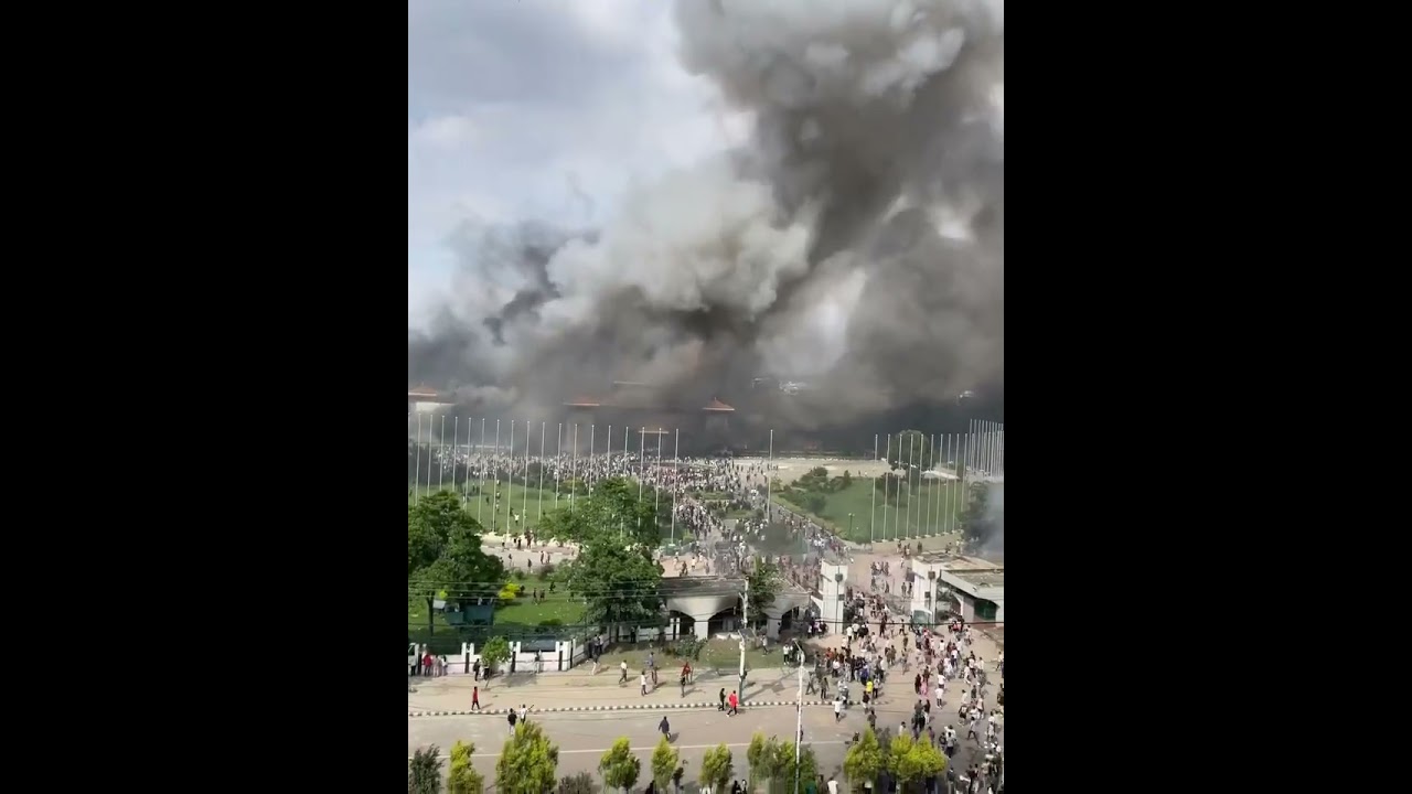 Nepal Parliament House burnt by protesters..