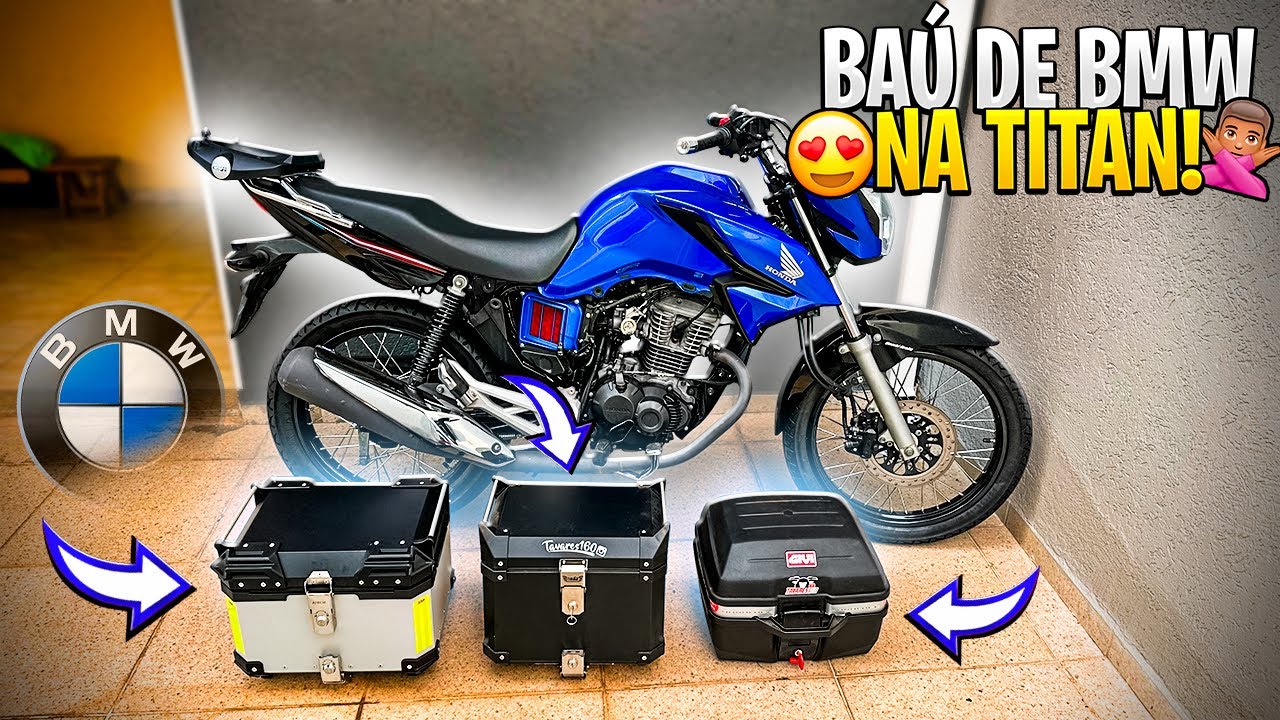 COLOQUEI BAÚ DE ALUMÍNIO IGUAL DE BMW GS NA TITAN AZUL😍🙅🏽‍♂️
