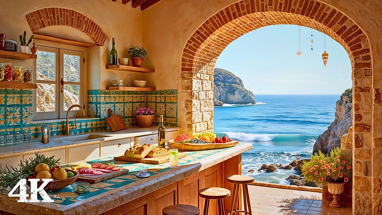 Rustic Mediterranean Blue Life Ambience | You're Floating in Bliss with Ocean Breeze & Wind Chimes