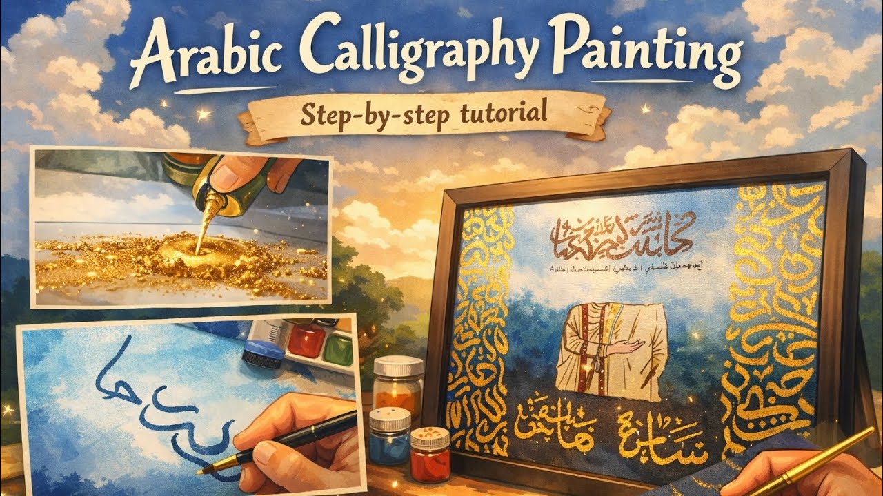 Arabic Calligraphy Painting Process | Step by step tutorial Calligraphy & Design
