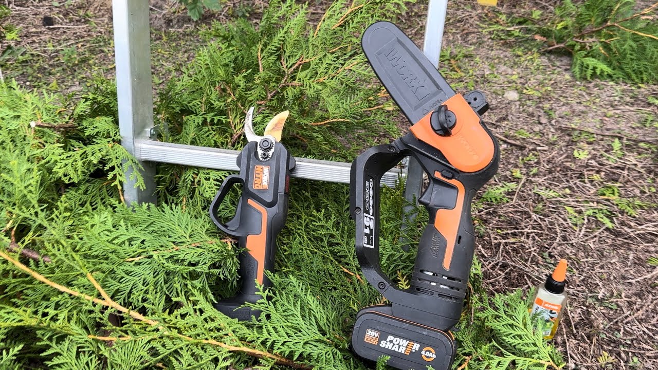 Sekator do gałęzi akumulatorowy Worx WG330E.9 & Pilarka do gałęzi WG324E.9 12cm