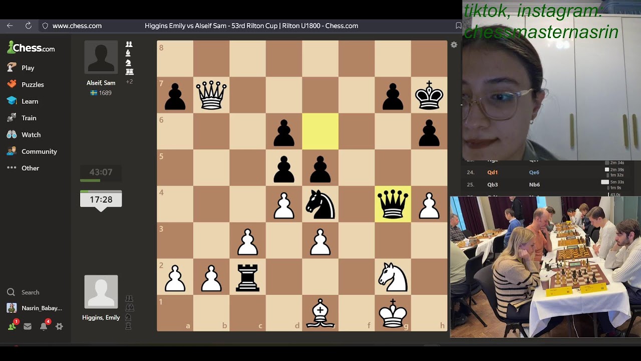 Rilton Cup U1800 @emilyplayschess - commentary by @chessmasternasrin