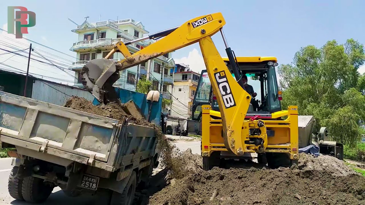 JCB Backhoe Loader Loading Soil In Mini Truck - Jcb 3DX Dozer Video || Road Plan