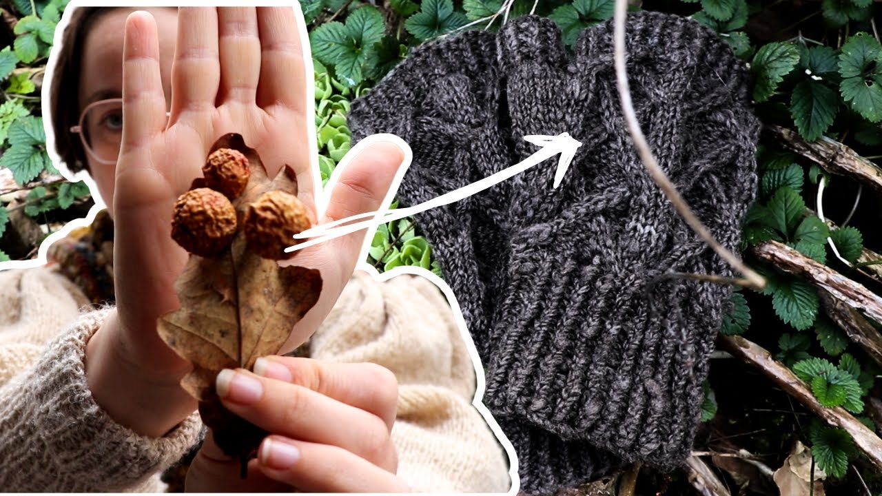 Dyeing the Darkest Black with Gallnuts and iron, Knitting a pair of Fingerless Mittens with it